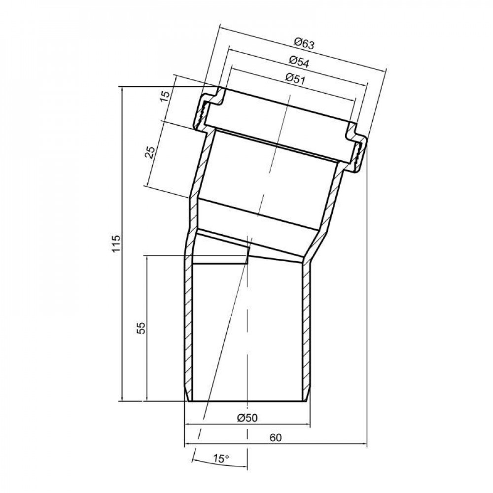 Коліно PPR каналізаційне TA Sewage 50, 15° SD00034411