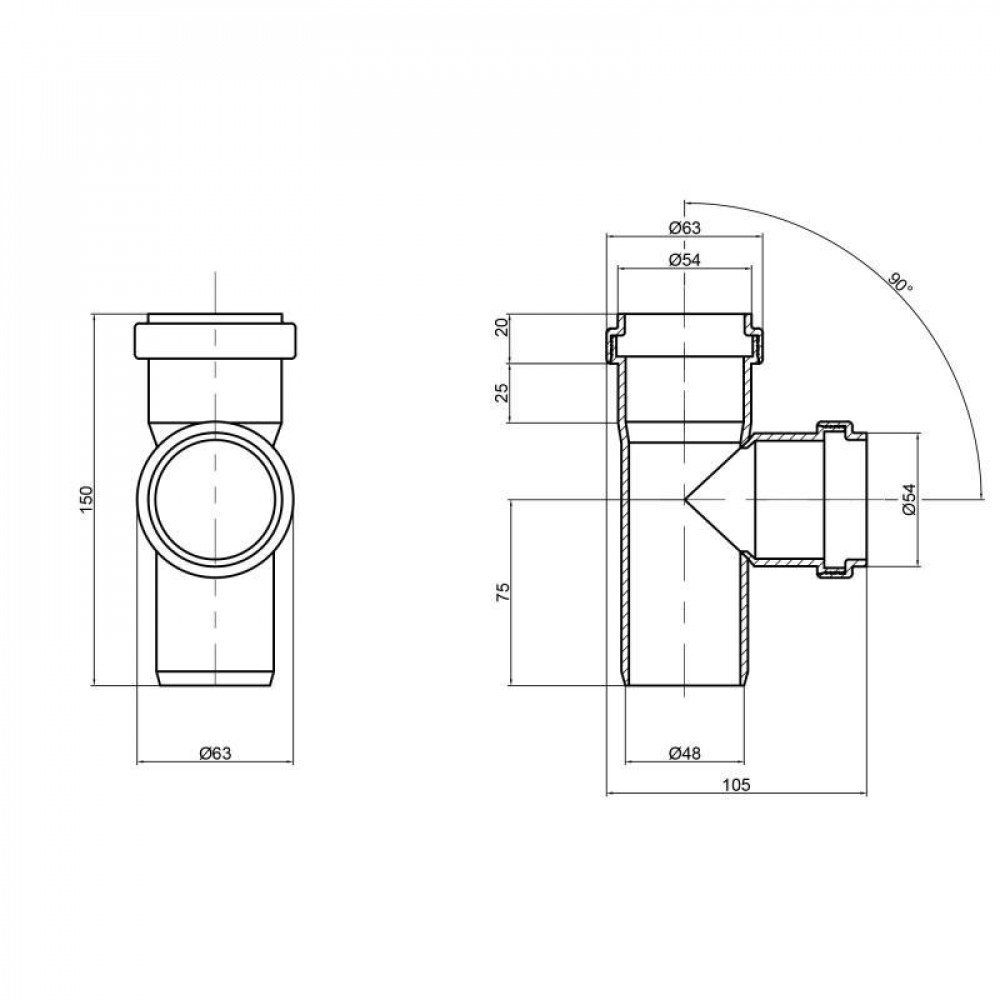 Трійник PPR каналізаційний TA Sewage 50, 90° SD00034435