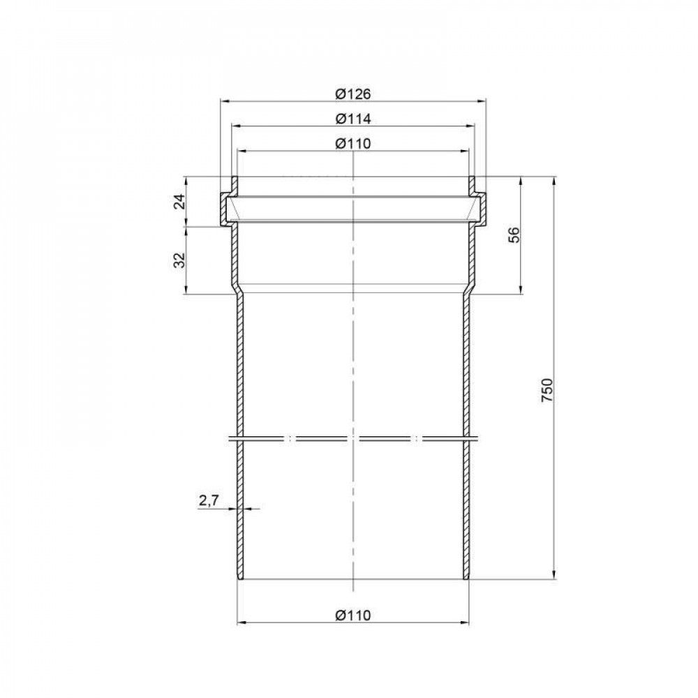 Труба PPR каналізаційна TA Sewage 110х2,7, 0,75 м SD00034451