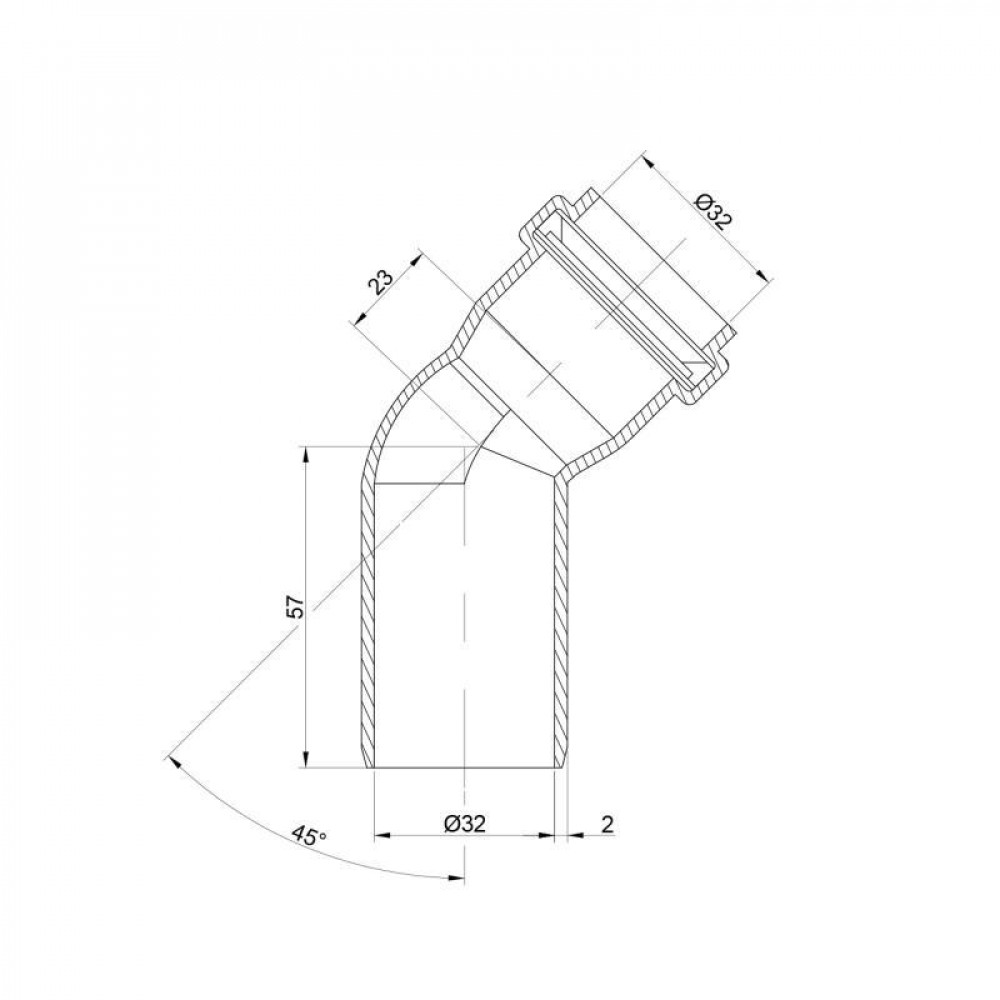 Коліно PPR каналізаційне TA Sewage 32, 45° SD00034571