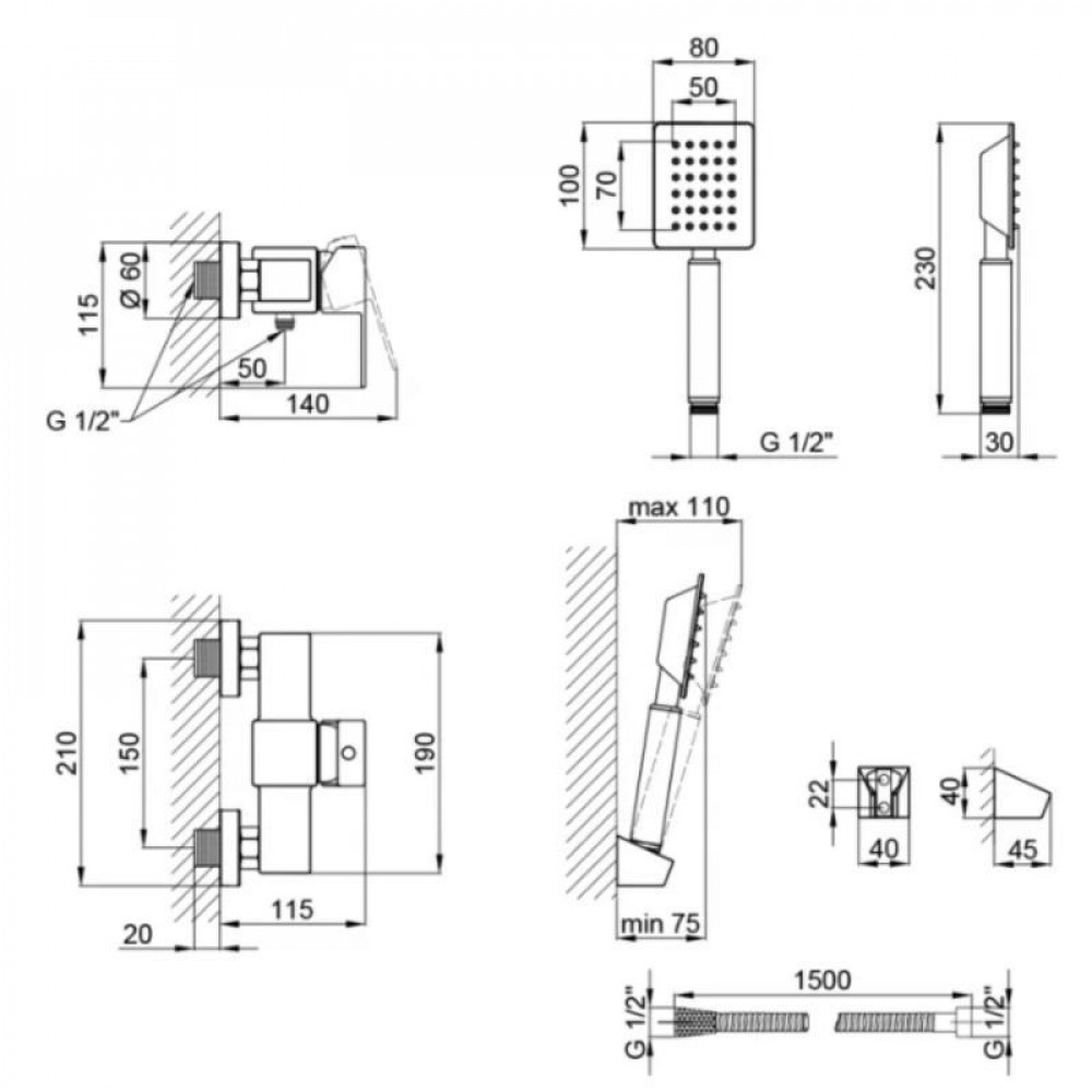 Змішувач для душу Lidz Kubis 010 (з душовим гарнітуром) (k35) LDKUB010NKS28535 Nickel SD00034632