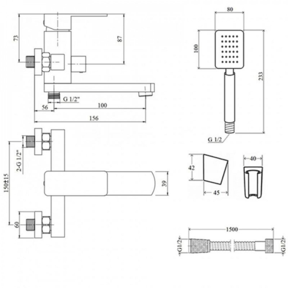 Смеситель для ванны Lidz Kubis 006 с поворотным изливом (с душевым гарнитуром) (k35) LDKUB006NKS28536 Nickel SD00034633