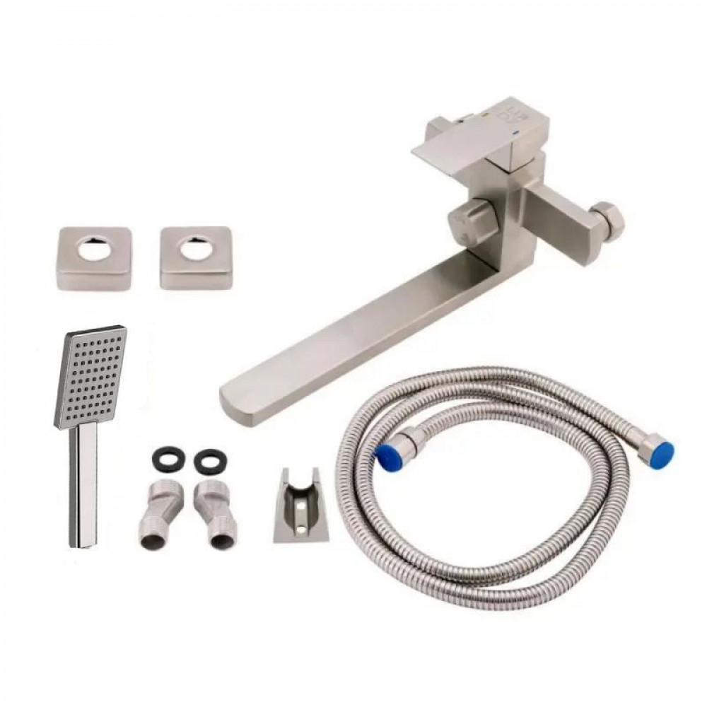 Змішувач для ванни Lidz Kubis 005 з поворотним виливом (з душовим гарнітуром) (k35) LDKUB005NKS28537 Nickel SD00034634