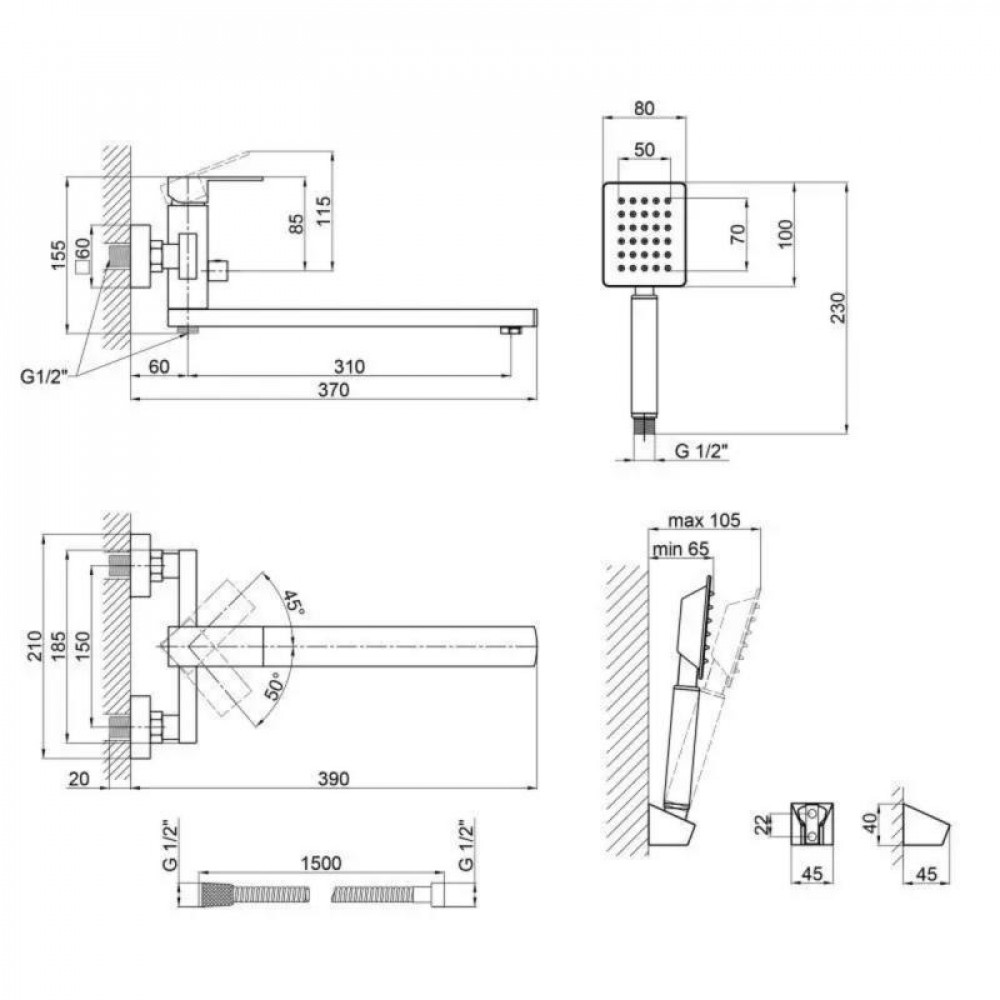 Змішувач для ванни Lidz Kubis 005 з поворотним виливом (з душовим гарнітуром) (k35) LDKUB005NKS28537 Nickel SD00034634