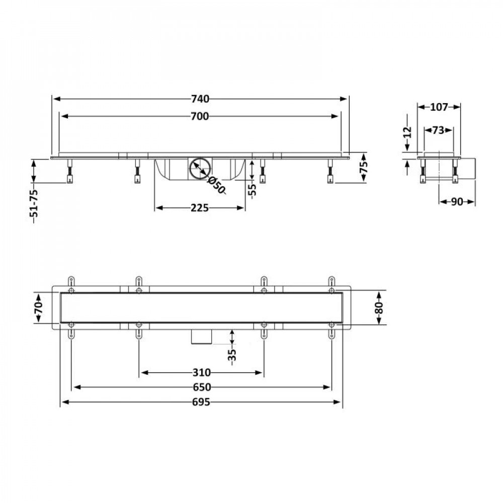 Трап Qtap Dry FB304-700 лінійний з сухим закривом та нержавіючою решіткою 700х73 SD00034832