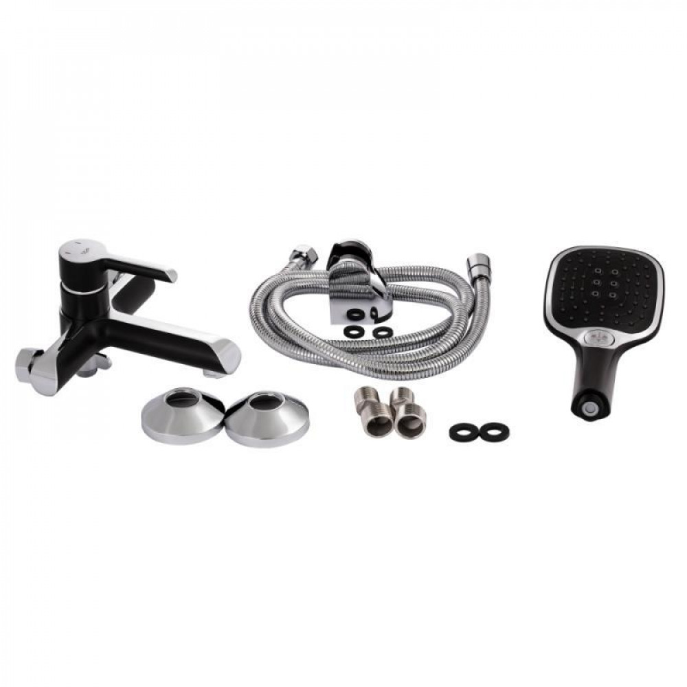 Смеситель для ванны Qtap Grand (с душевым гарнитуром) QTGRABCR006 Chrome/Black SD00039606