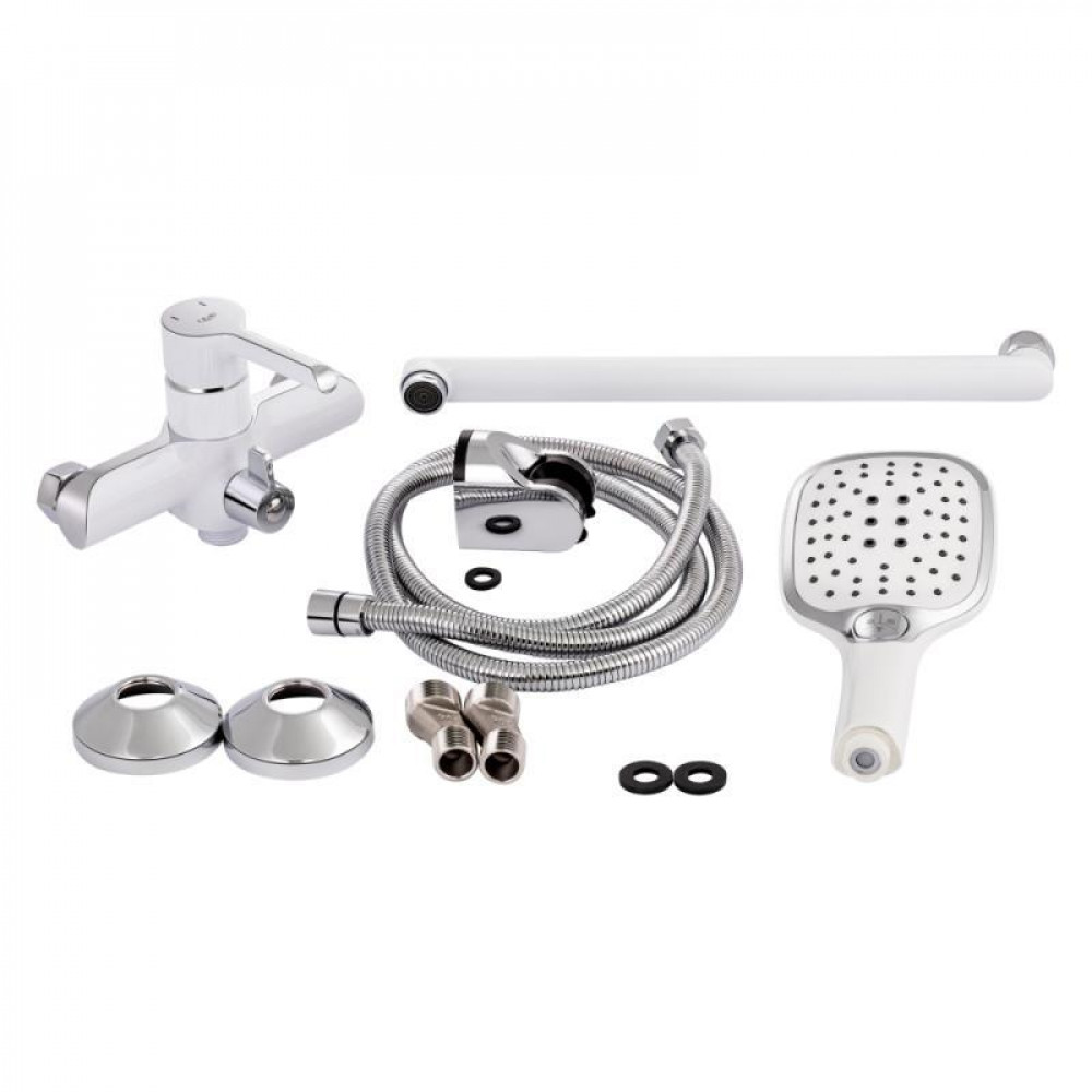 Смеситель для ванны Qtap Grand с поворотным изливом (с душевым гарнитуром) QTGRAWCR005 Chrome/White SD00039612