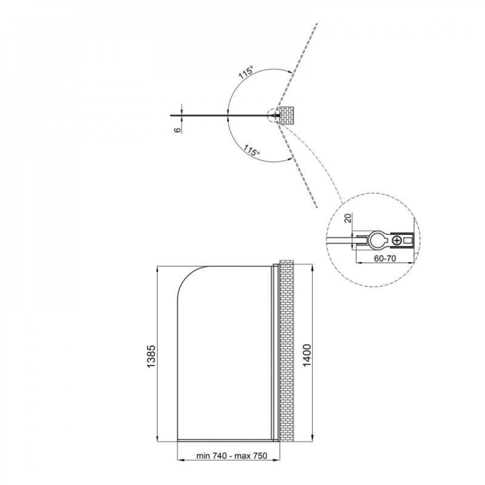 Штора на ванну Qtap Standard CRM407513APR скло Pear 6 мм, 75х130 см, права SD00039719