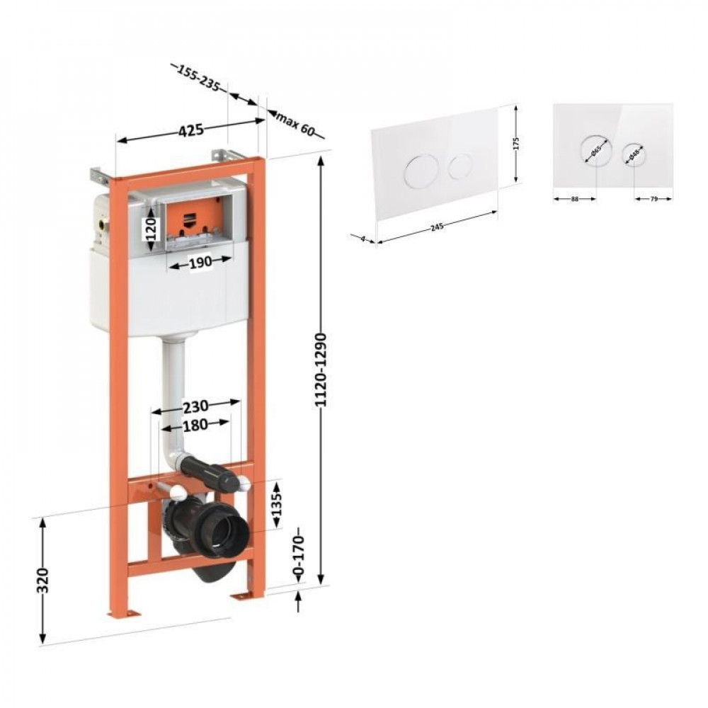 Набір інсталяція 4 в 1 Qtap Nest ST з круглою панеллю змиву QT0133M425V1164GW SD00040862