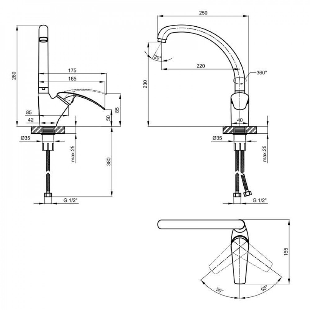 Змішувач для кухні Lidz Mars 007F (k40) LDMAR007FCRM34857 Chrome SD00040961