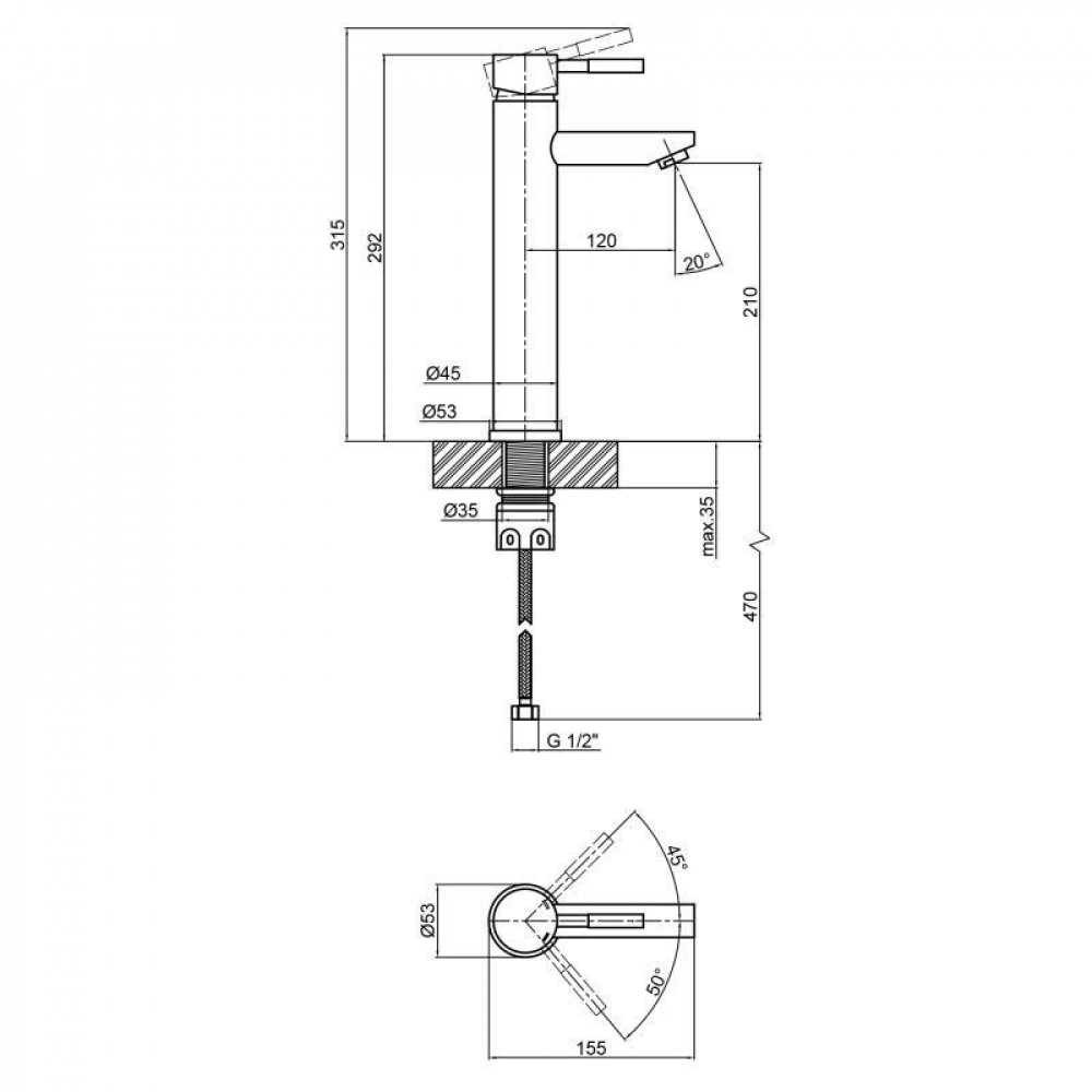 Змішувач для раковини Lidz Aria 001FH високий (k35) LDARI001FHNKS34938 Nickel SD00041042
