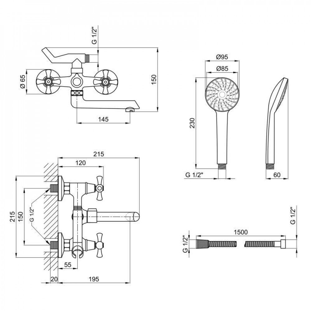 Змішувач для ванни Lidz Lamb 142 з поворотним виливом двохвентильний (з душовим гарнітуром) LDLAM142CRM35081 Chrome SD00041185