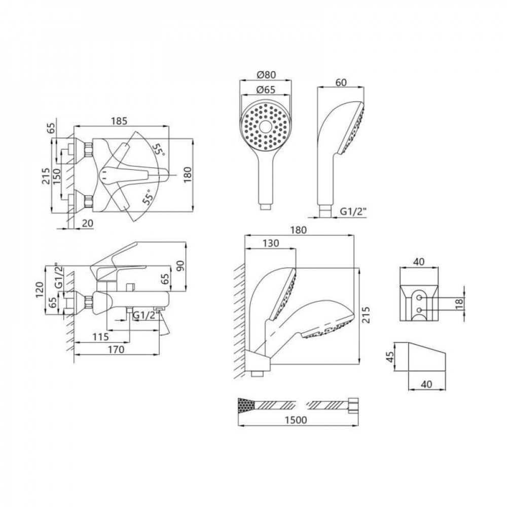 Змішувач для ванни Lidz Gloria 006 (з душовим гарнітуром) (k35) LDGLO006CRM35118 Chrome SD00041222