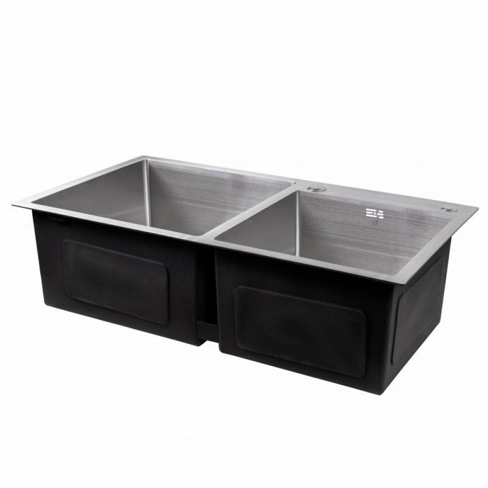 Мийка для кухні з двома чашами інтегрована Lidz Handmade H7843 (LDH7843BRU35387) Brushed Steel 3,0/1,0 мм SD00041491