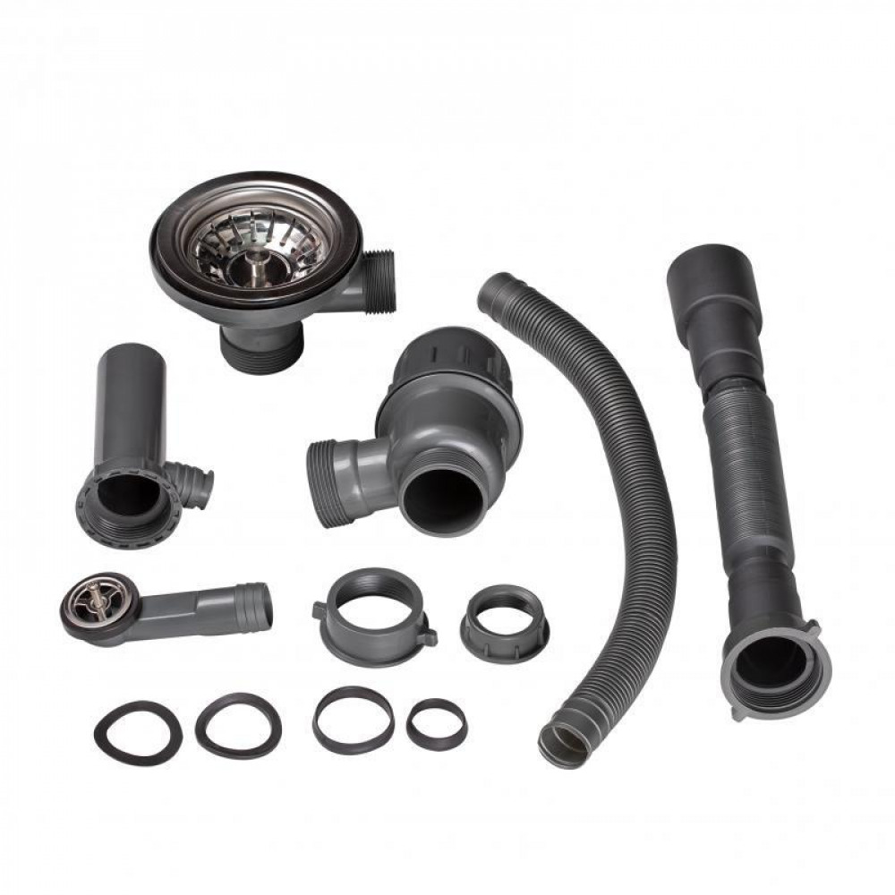 Сифон для кухонної мийки Lidz (GRA) 47 01 003 01 з круглим переливом (вихід 50/40мм) SD00041545