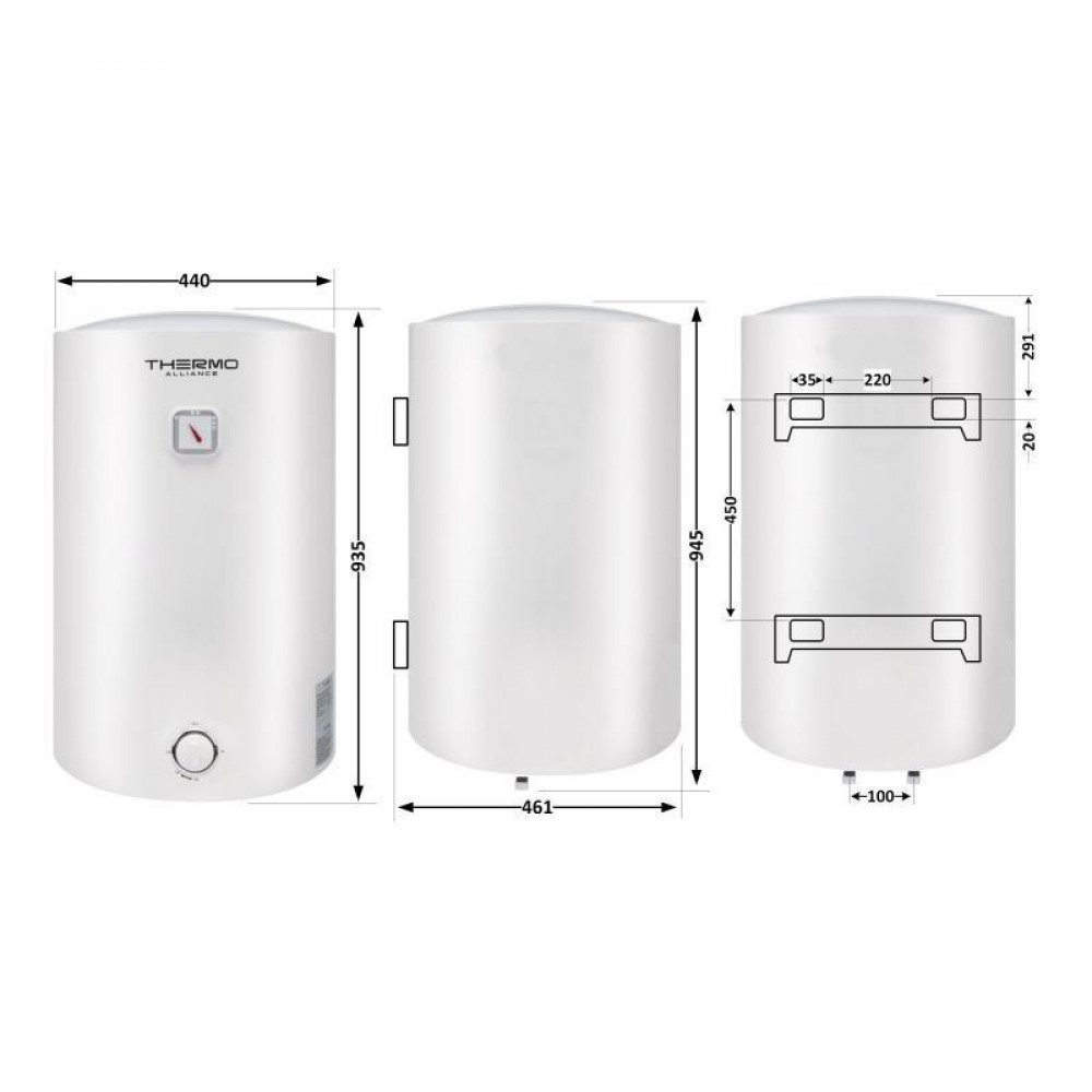 Водонагрівач електричний Thermo Alliance 100 л універсальний, мокрий ТЕН 1,5 кВт D100VH15Q3 SD00042059