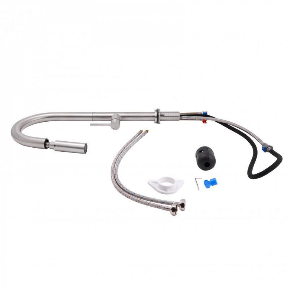 Змішувач для кухні Qtap Lenicka з висувним виливом QTLEN9138103UN Brushed Nickel PVD SD00042264