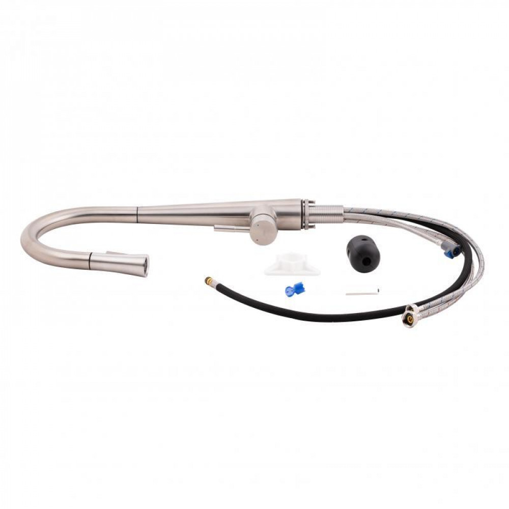 Змішувач для кухні Qtap Evicka з висувним виливом QTEVI91103UN Brushed Nickel PVD SD00042267