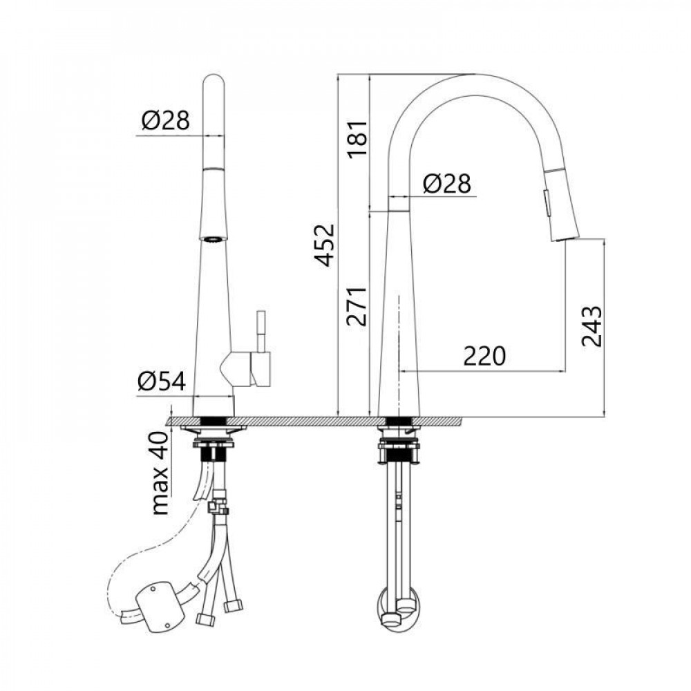 Змішувач для кухні Qtap Evicka з висувним виливом QTEVI9135103UB Black Matt SD00042268