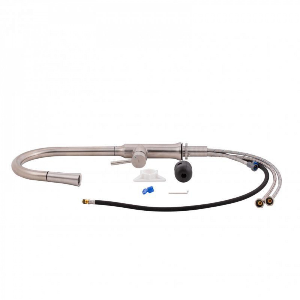 Змішувач для кухні Qtap Baruska з висувним виливом QTBAR9137103UN Brushed Nickel PVD SD00042270