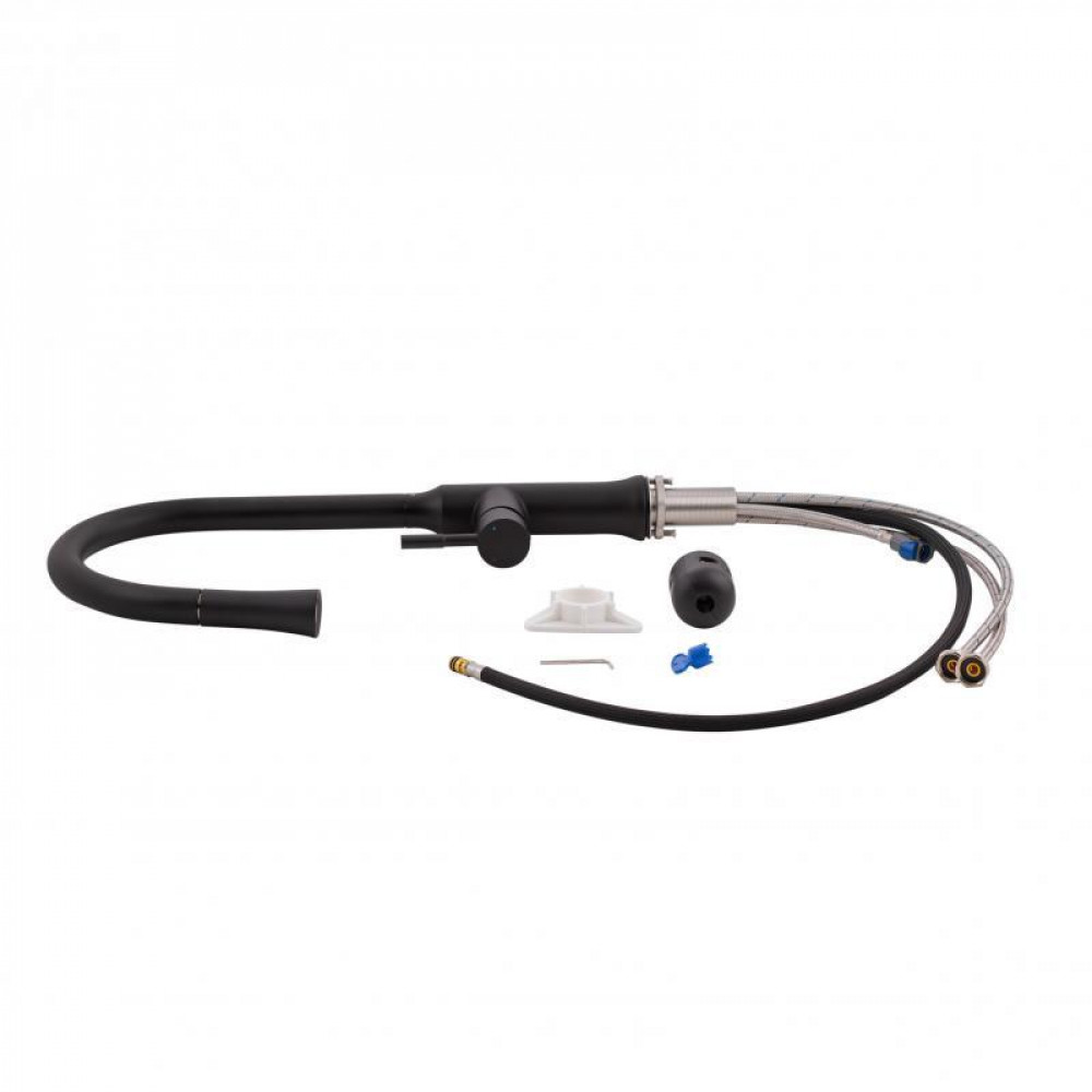 Змішувач для кухні Qtap Baruska з висувним виливом QTBAR9137103UB Black Matt SD00042271