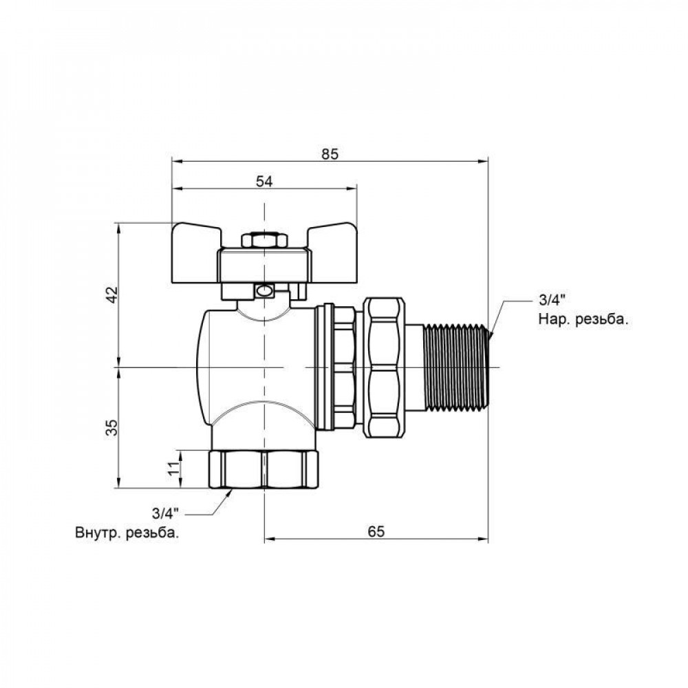 Кран кульовий Icma FAR. ROSSA 3/4" кутовий №361 SD00042358