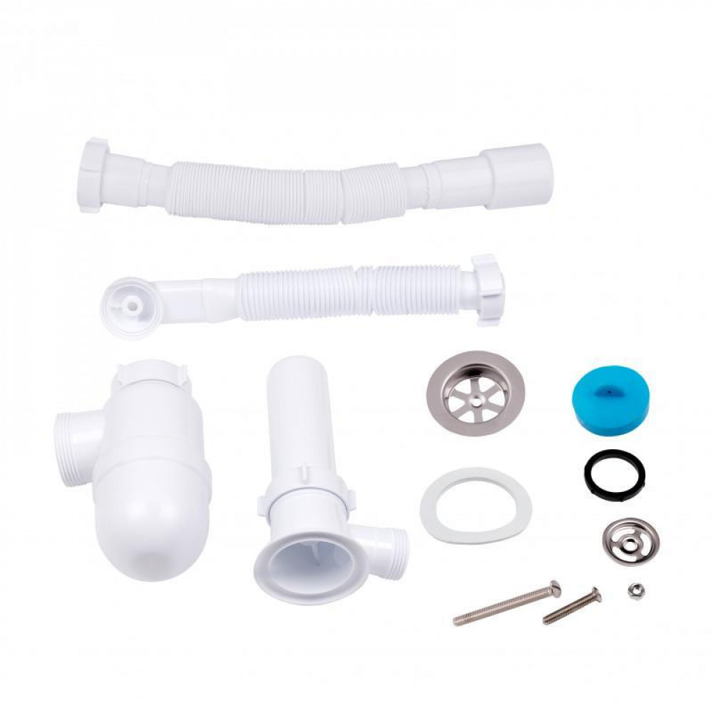 Сифон для кухонної мийки Lidz (WHI) 60 08 E004 00 з круглим переливом (вихід 50 мм) SD00042751