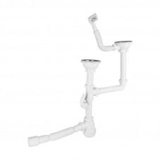 Сифон подвійний для кухонної мийки Lidz (WHI) 60 05 M003 00 з відводом для пральної машини (вихід 50 мм)