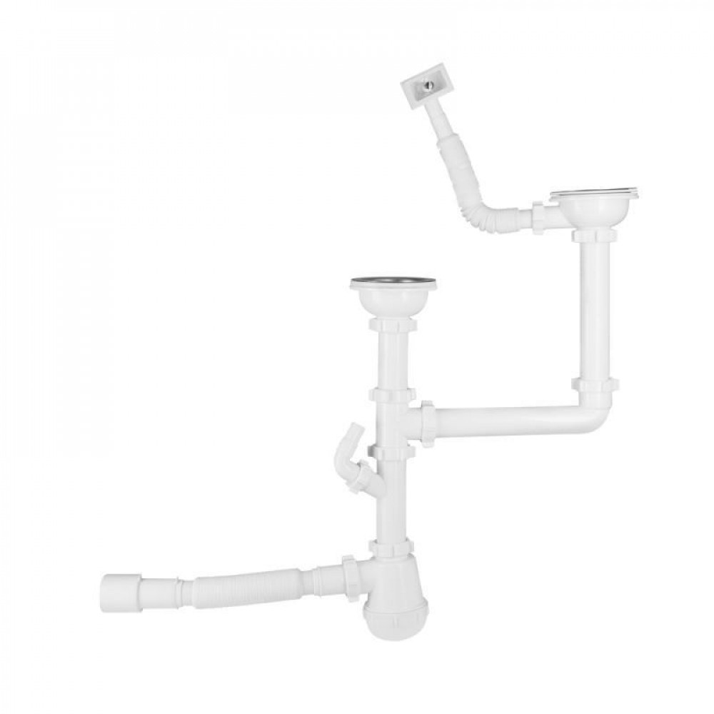 Сифон подвійний для кухонної мийки Lidz (WHI) 60 05 M003 00 з відводом для пральної машини (вихід 50 мм) SD00042775