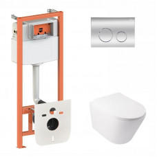 Готове рішення Qtap для ванної кімнати: підвісний унітаз Swan Rimless 520х360х320 + комплект інсталяції Nest 4 в 1 (кругла клавіша