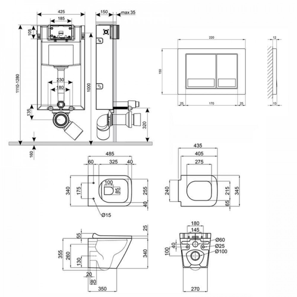 Готове рішення Qtap для ванної кімнати: підвісний унітаз Tern Rimless 490x340x350 + комплект інсталяції Nest 4 в 1 (квадратна SD00043016