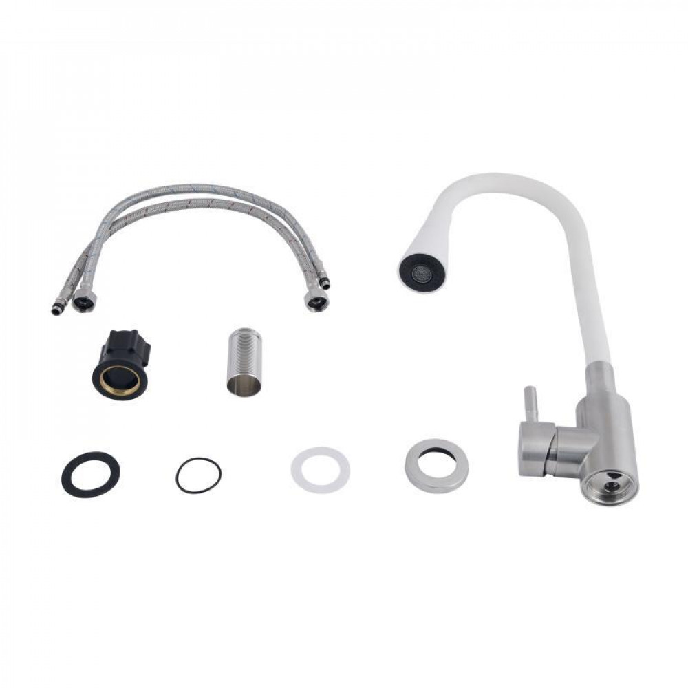 Змішувач для кухні Lidz Aria 015F31 з гнучким виливом (k35) LDARI015F31WNK36981 White / Nickel SD00043084