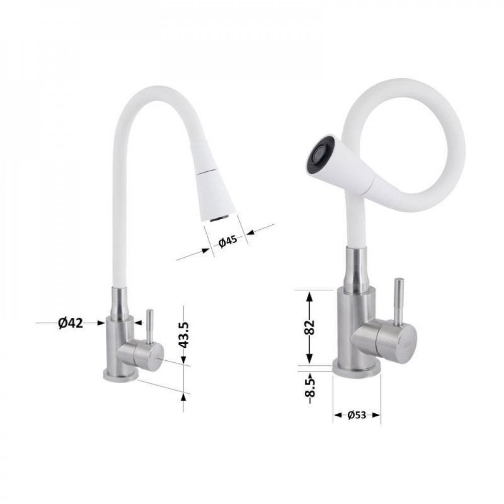 Змішувач для кухні Lidz Aria 015F31 з гнучким виливом (k35) LDARI015F31WNK36981 White / Nickel SD00043084