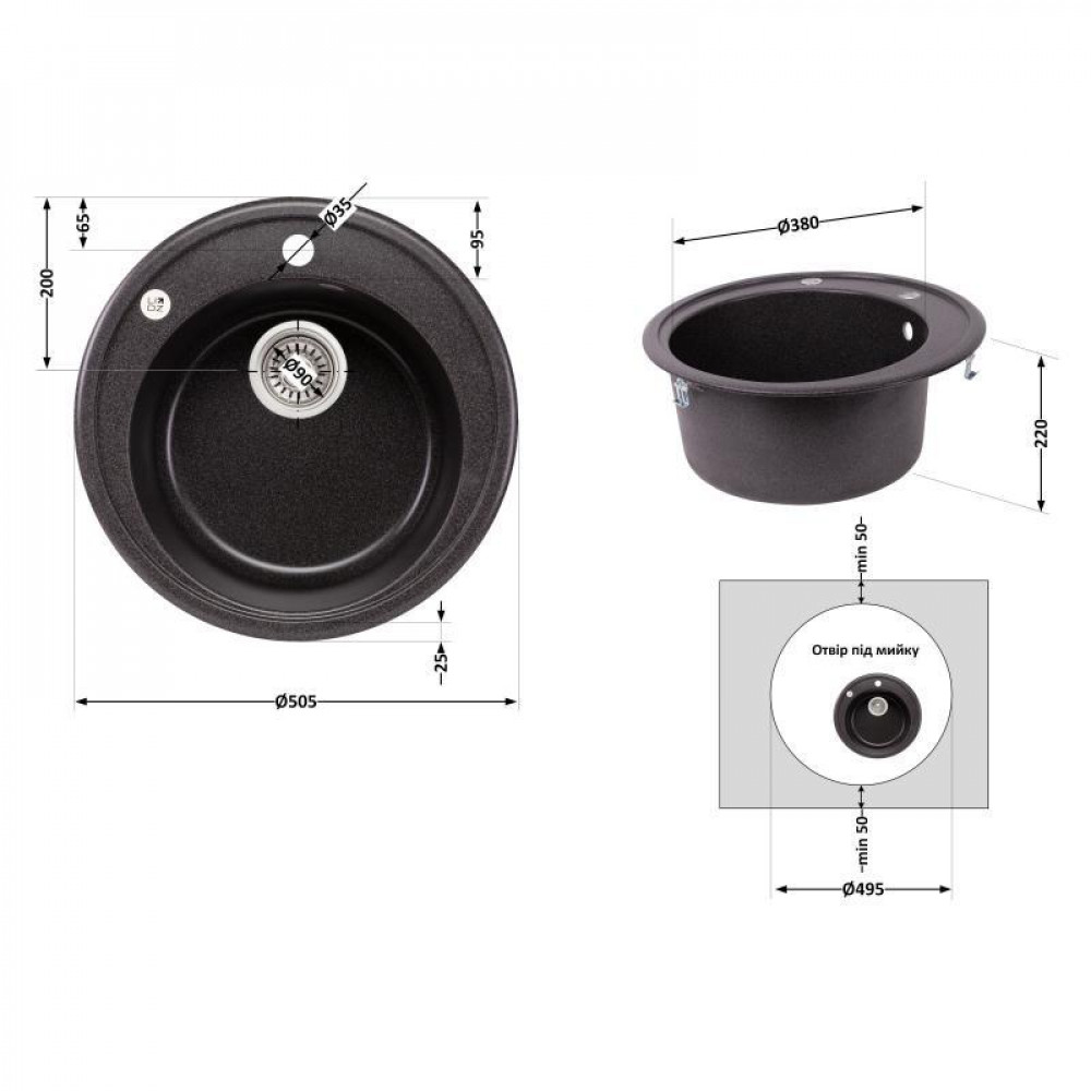 Кухонна мийка Lidz D510/200 GRF-13 (LIDZGRF13D510200) SD00043320