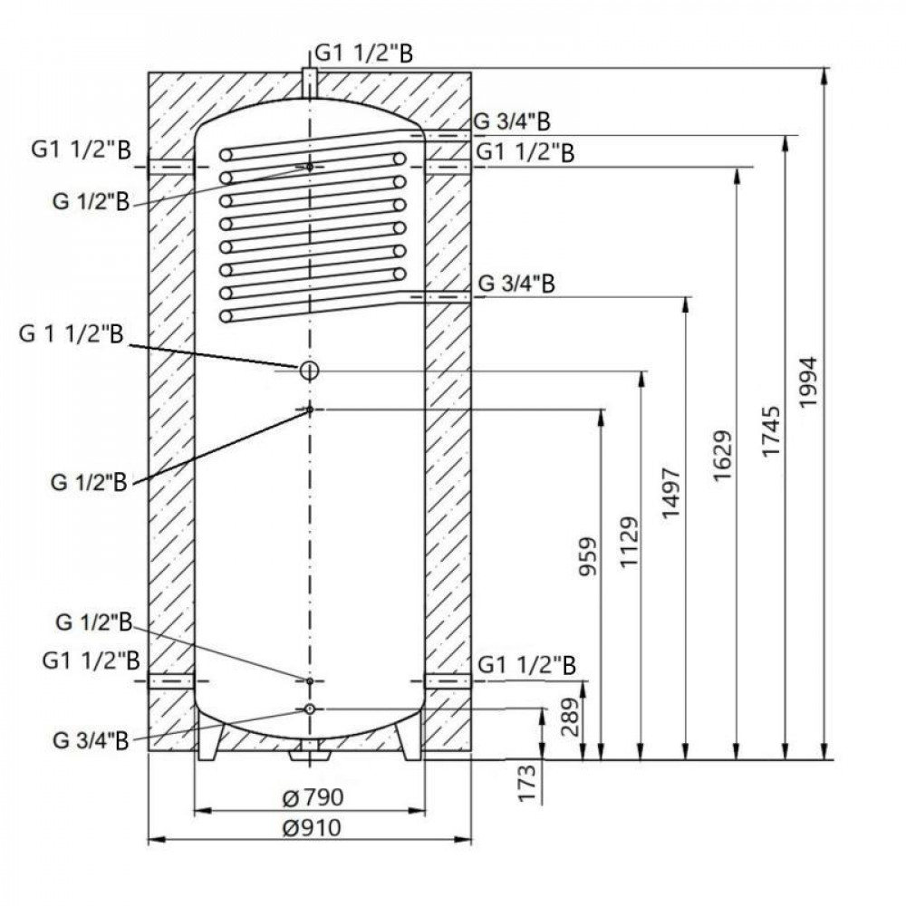 Теплоакумулятор Thermo Alliance TAI-10 1000 з теплообмінником 1,4 кв. м з ізоляцією 60 мм SD00044722
