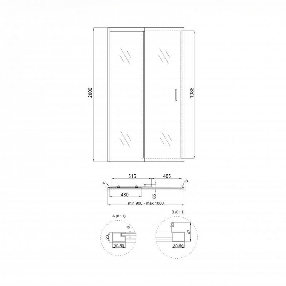 Душові двері в нішу Qtap Taurus CRM209-1.C6 90-100x200 см, скло Clear 6 мм, покриття CalcLess SD00045295
