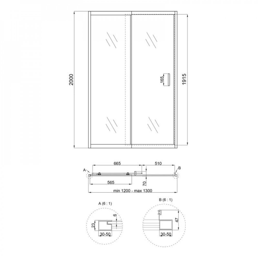 Душевые двери в нишу Qtap Taurus CRM2012-13.C6 120-130x200 см, стекло Clear 6 мм, покрытие CalcLess SD00045297
