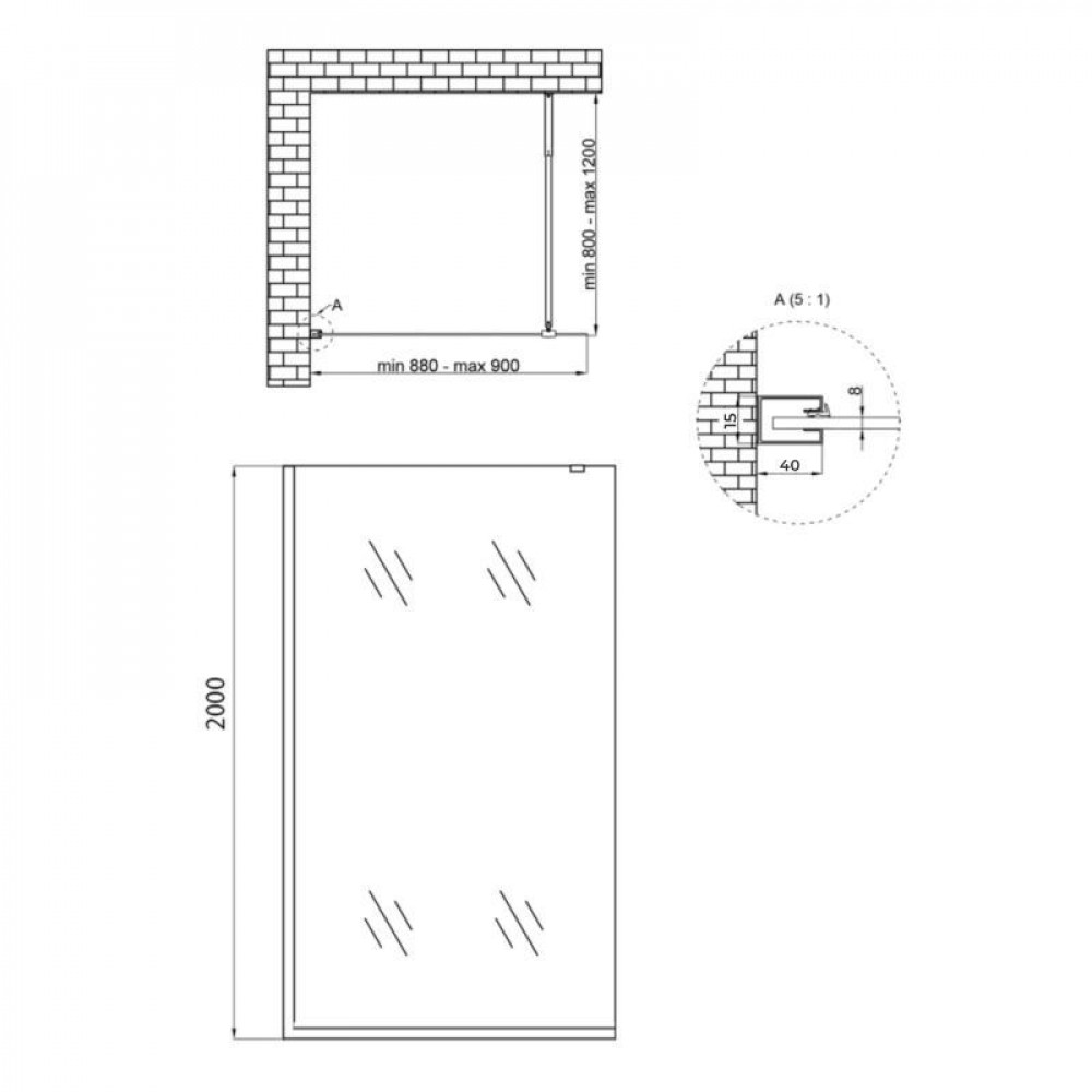 Душова перегородка Qtap Walk-In Standard CRM209.C8 90х200 см, скло Clear 8 мм, покриття CalcLess SD00045303