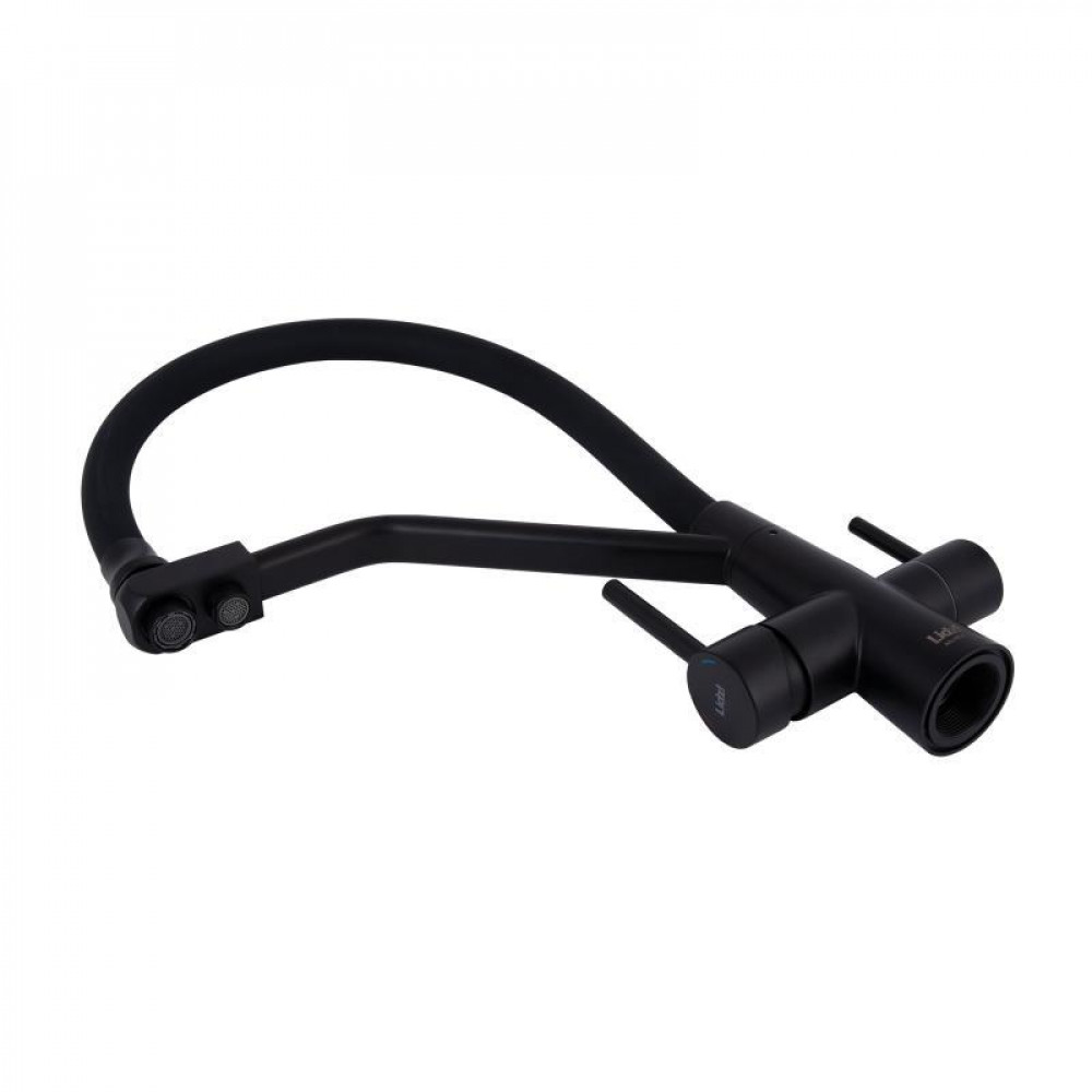 Змішувач для кухні Lidz Aria 020F3 з гнучким виливом з підключенням для питної води (k35) LDARI020F3BLA39212 SD00045316