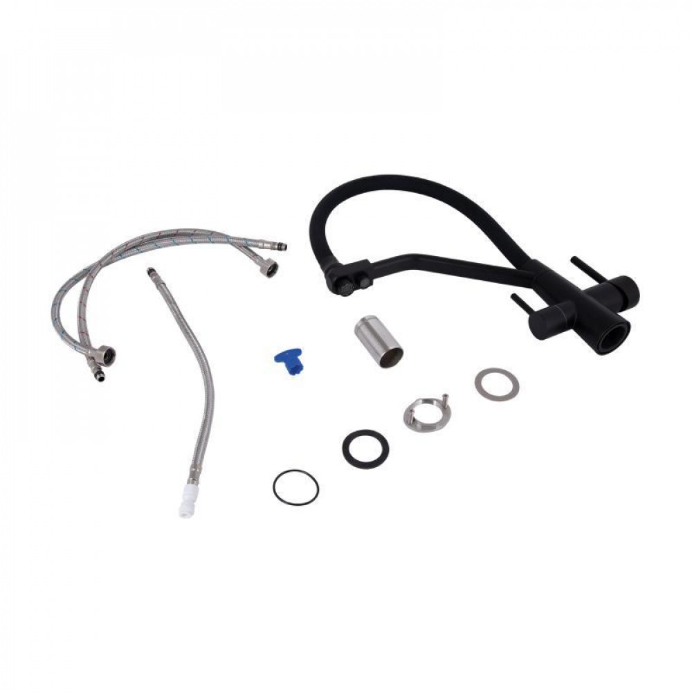 Змішувач для кухні Lidz Aria 020F3 з гнучким виливом з підключенням для питної води (k35) LDARI020F3BLA39212 SD00045316