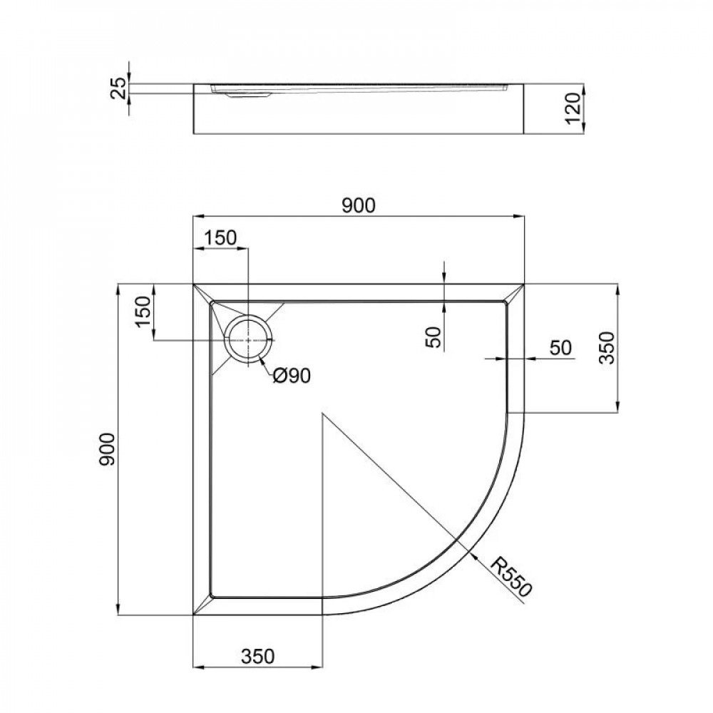 Душовий піддон Qtap Robin 309912C 90x90x12 см + сифон SD00046985