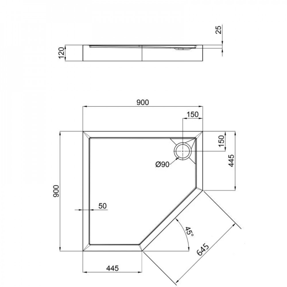 Душовий піддон Qtap Diamond 309912 90x90x12 см + сифон SD00046992
