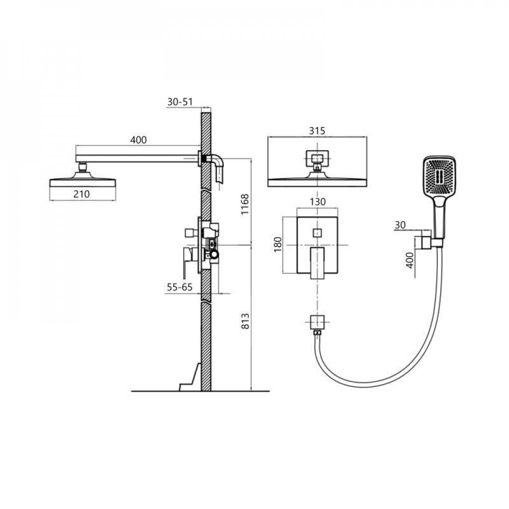 Душова система універсальна Qtap Aquarius прихованого монтажу на два споживача QTAQA64103NGB Black Matt SD00047510