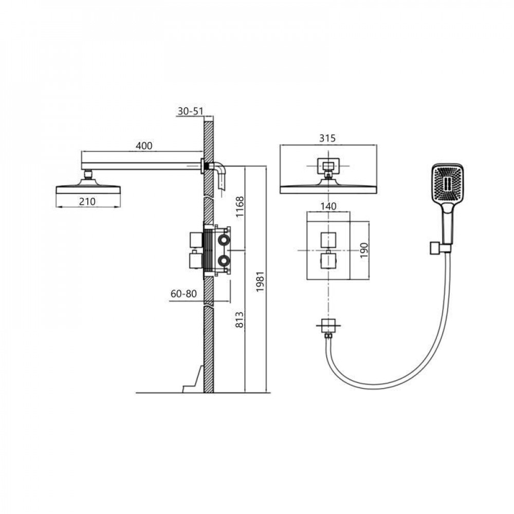 Душова система універсальна Qtap Aquarius термостатична прихованого монтажу на два споживача QTAQA65T103NGC SD00047511