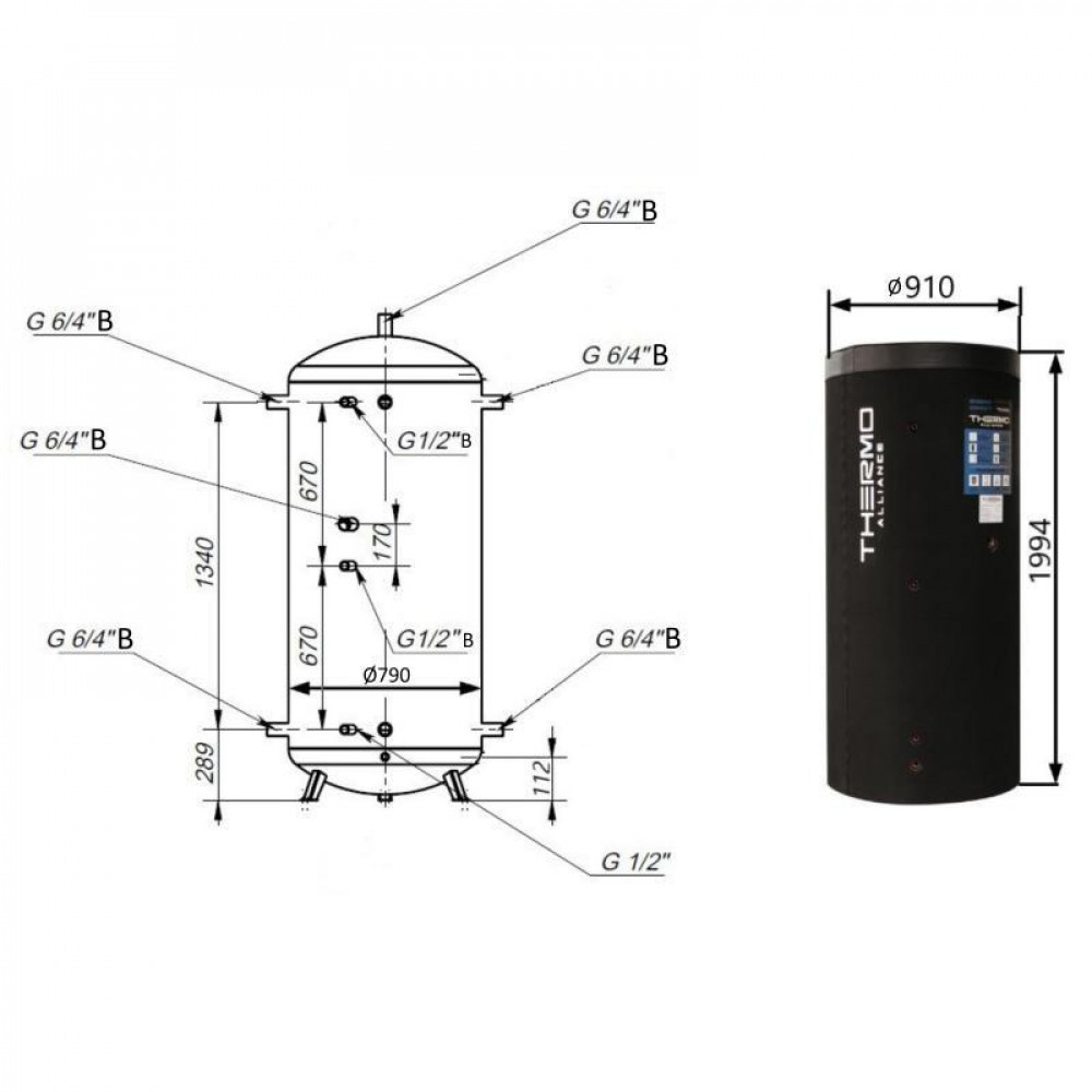Теплоаккумулятор Thermo Alliance TA-ТАМ-00 1000 с изоляцией 60 мм SD00047695