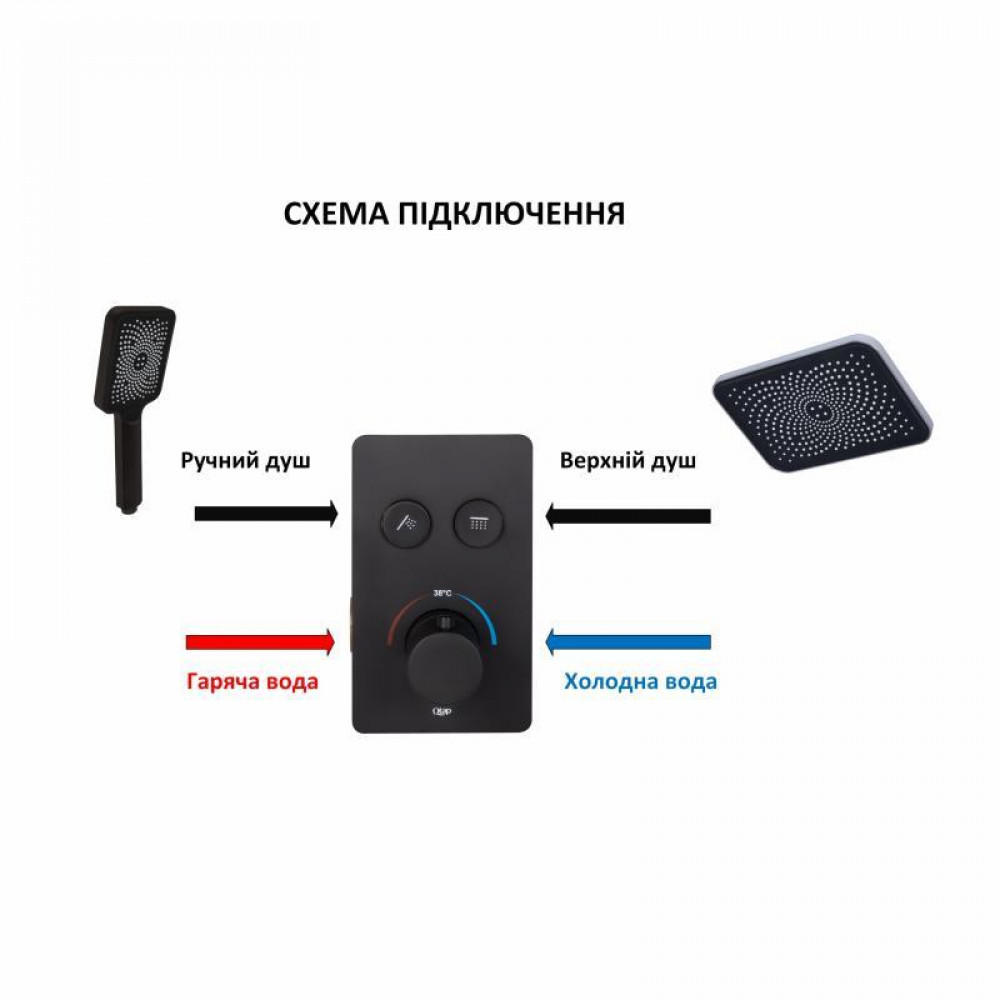 Змішувач для душу Qtap Votice термостатичний прихованого монтажу на два споживача QTVOT6442T105NKB Black Matt SD00048320