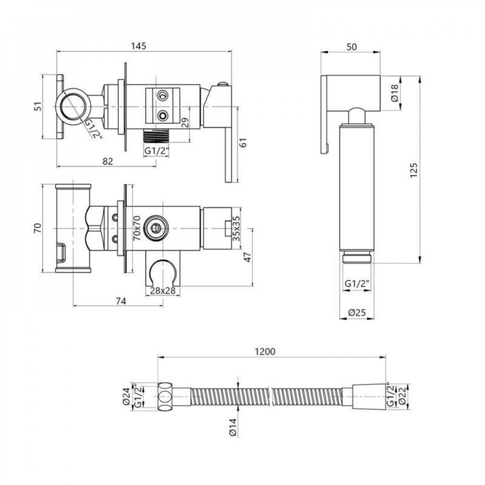 Набор для гігієнічного душу Qtap Inspai-Varius прямокутний QT259710842859NB Black Matt SD00048969