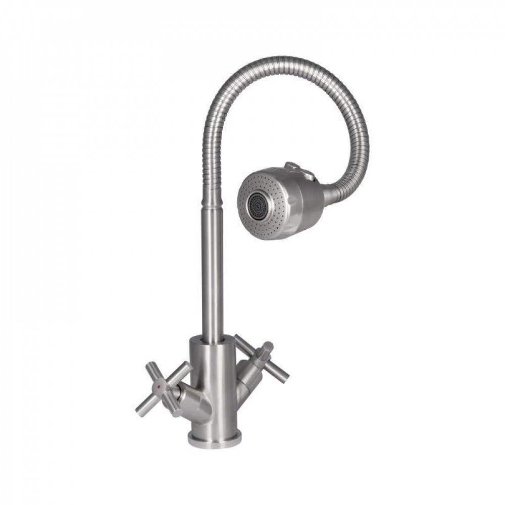 Змішувач для кухні Lidz Wind 013F4 двохвентильний з гнучким виливом LDWIN013F4NKS43391 Nickel SD00049514