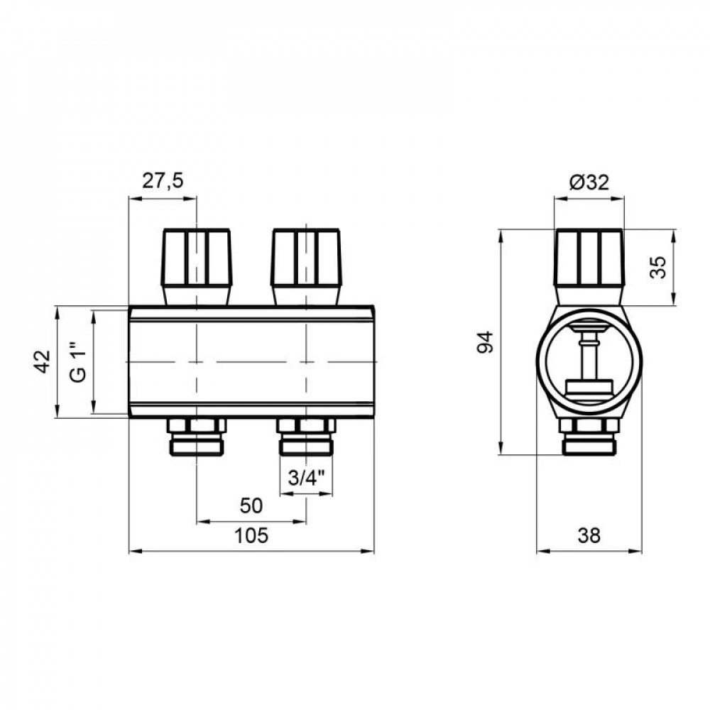 Колектор Icma з регулювальними вентилями 1" 2 виходи №1105 (Red) SD00049594