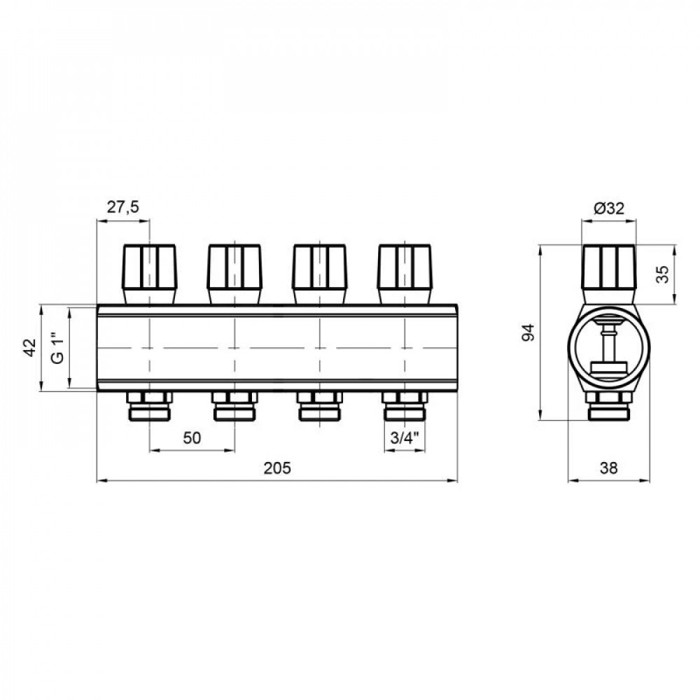Колектор Icma з регулювальними вентилями 1" 4 виходи №1105 (Red) SD00049596
